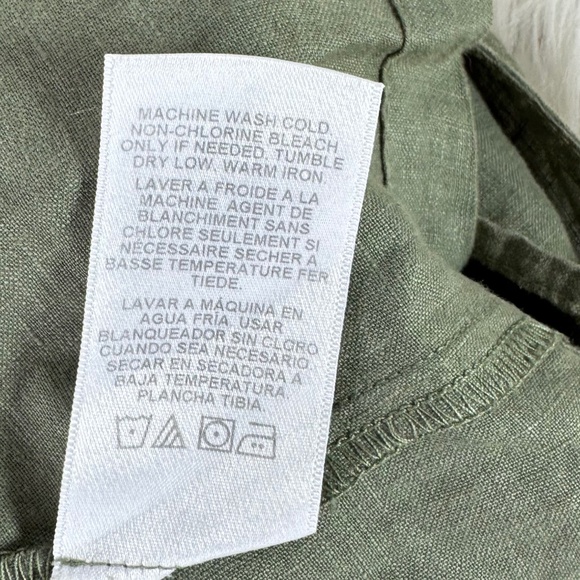 Velvet by Graham & Spencer Army Green 100% Linen V-Neck Top Sz L - Picture 7 of 7